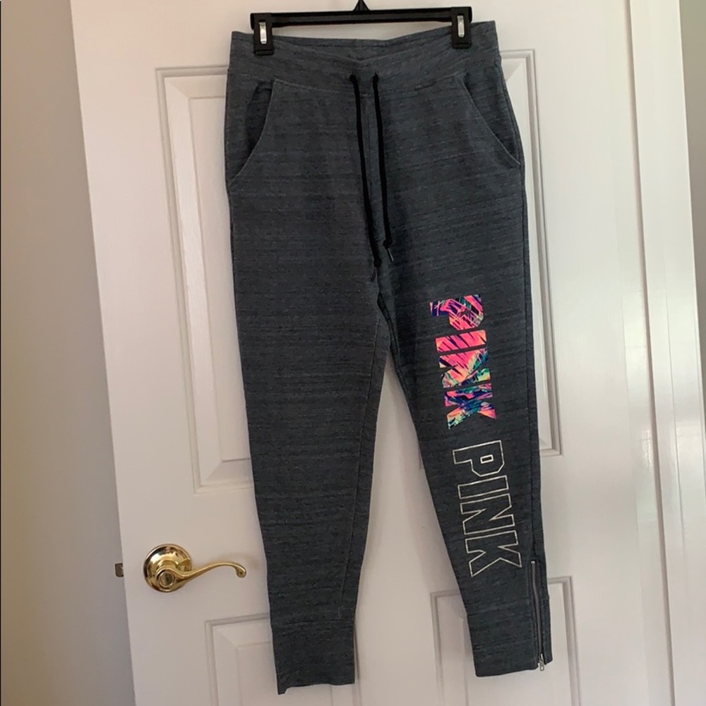 VS Pink grey sweatpants w/ detailing and zippers